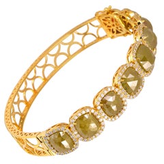 Yellow Ice and Pave Diamond Gold Openable Bangle Bracelet