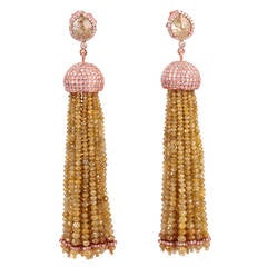 18k Rose Gold Greenish Yellow 
White Diamond Tassel Earring