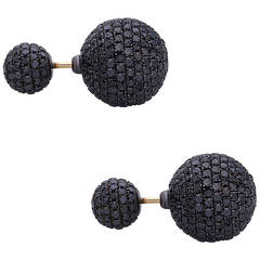 Outstanding Black Diamond Gold Ball Earrings