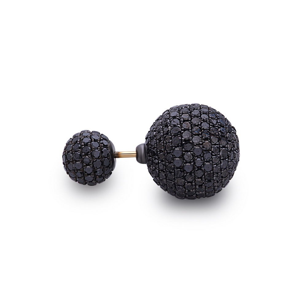 Modern Outstanding Black Diamond Gold Ball Earrings