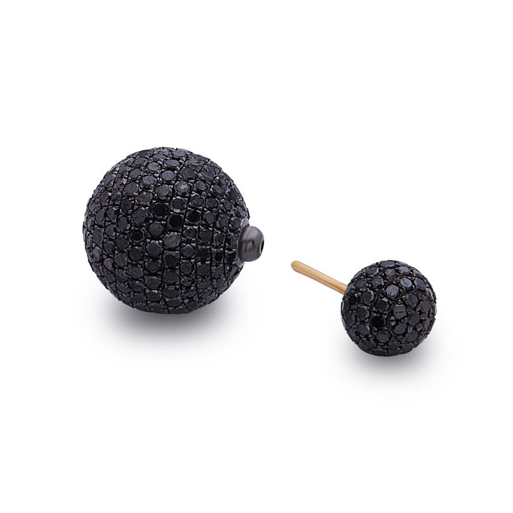 These Outstanding 18K Gold Black Diamond Ball/Tribal Earring is one of our best sellers. The smaller ball in front & big one in the back looks amazing when worn with hair pulled back. Diamond weight totaling to 10.6 cts.