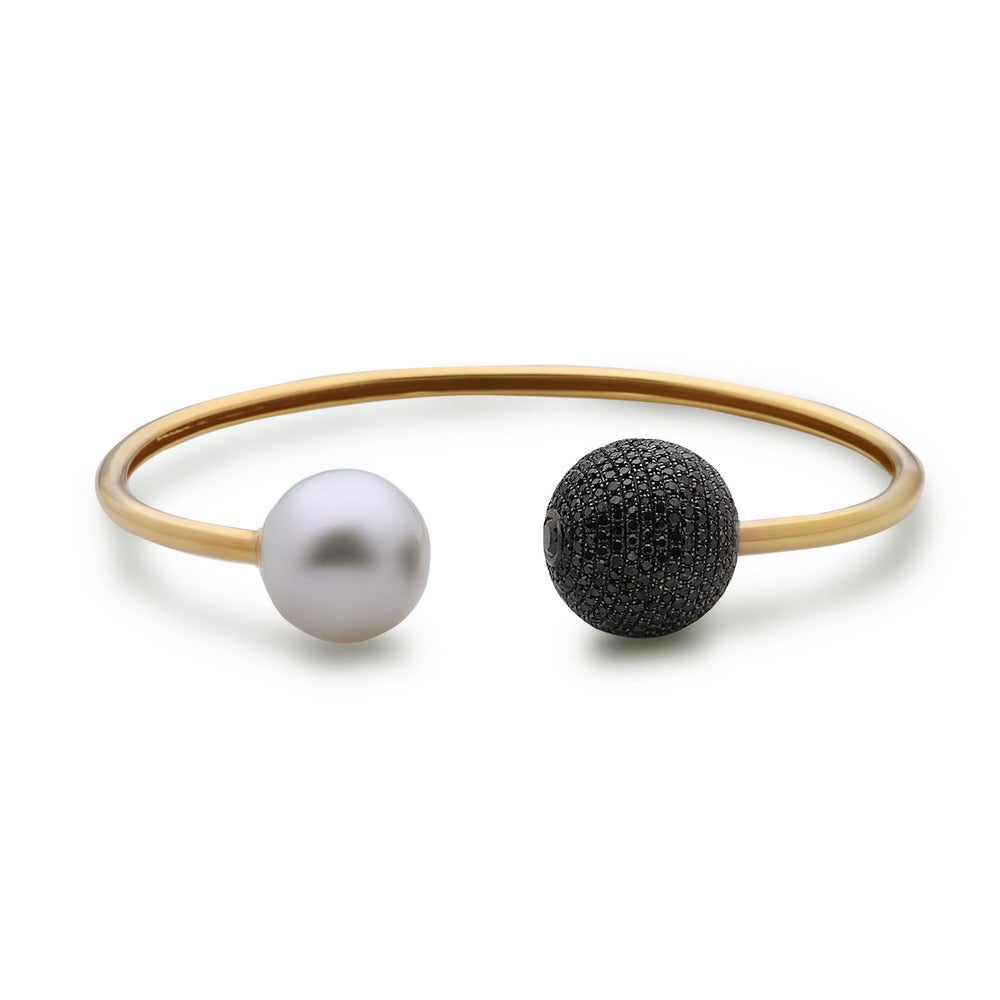 Pearl Diamond Gold Bangle Bracelet