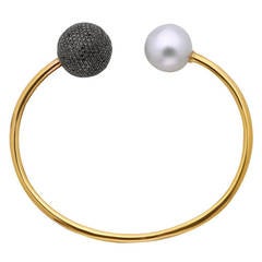 Pearl Diamond Gold Bangle Bracelet