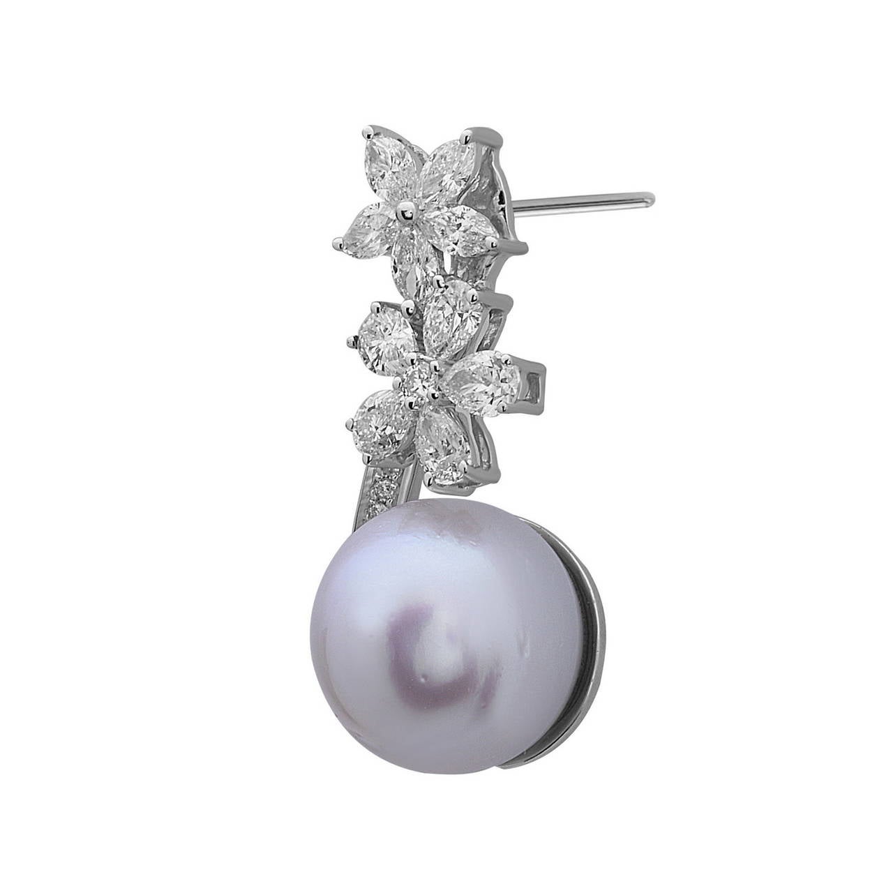 Women's Stunning Floral South Sea Pearl Diamond Gold Dangle Earrings