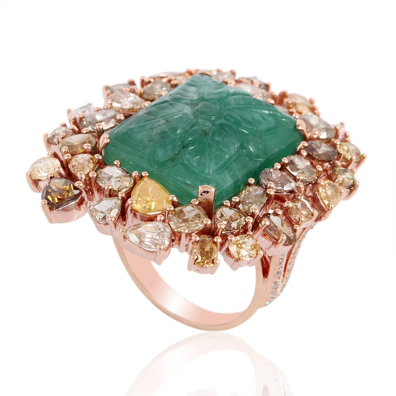 Modern Captivating Emerald Fancy Yellow Diamond Gold Cocktail Ring