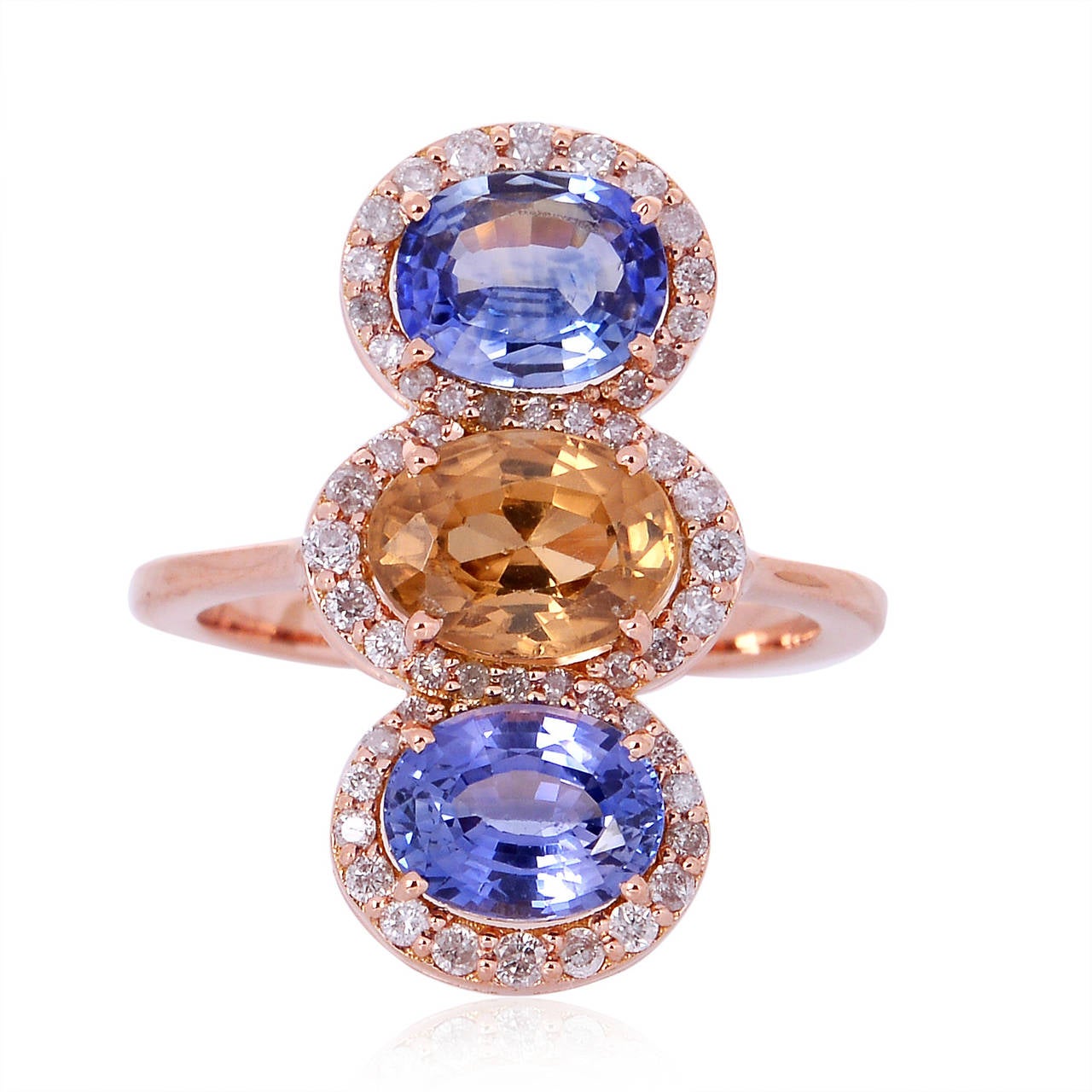 Modern Beautiful Trio of Sapphires Diamond Gold Cluster Ring