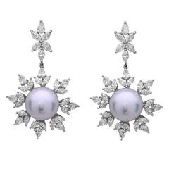 Diamond  South Sea Pearl Drop Earrings