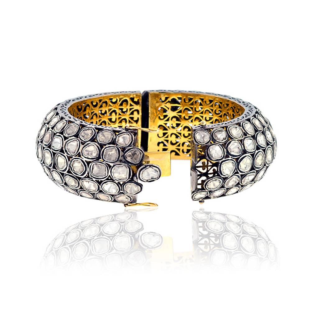 Contemporary Rosecut Diamond Gold Bangle Bracelet