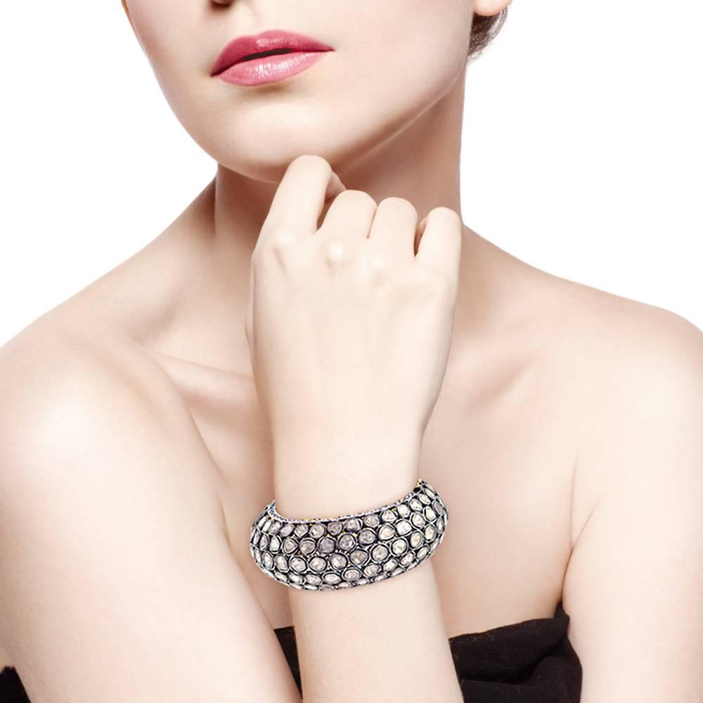 Rosecut Diamond Gold Bangle Bracelet In New Condition In New York, NY