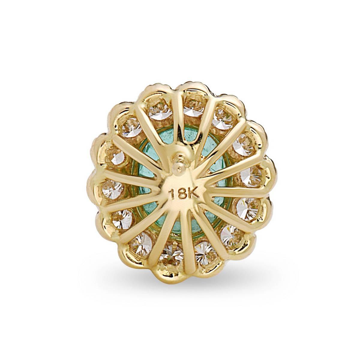 Women's Floral Emerald Diamond Gold Stud Earrings