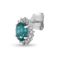 Stunning Oval Emerald Round Diamond Gold Stud Earrings