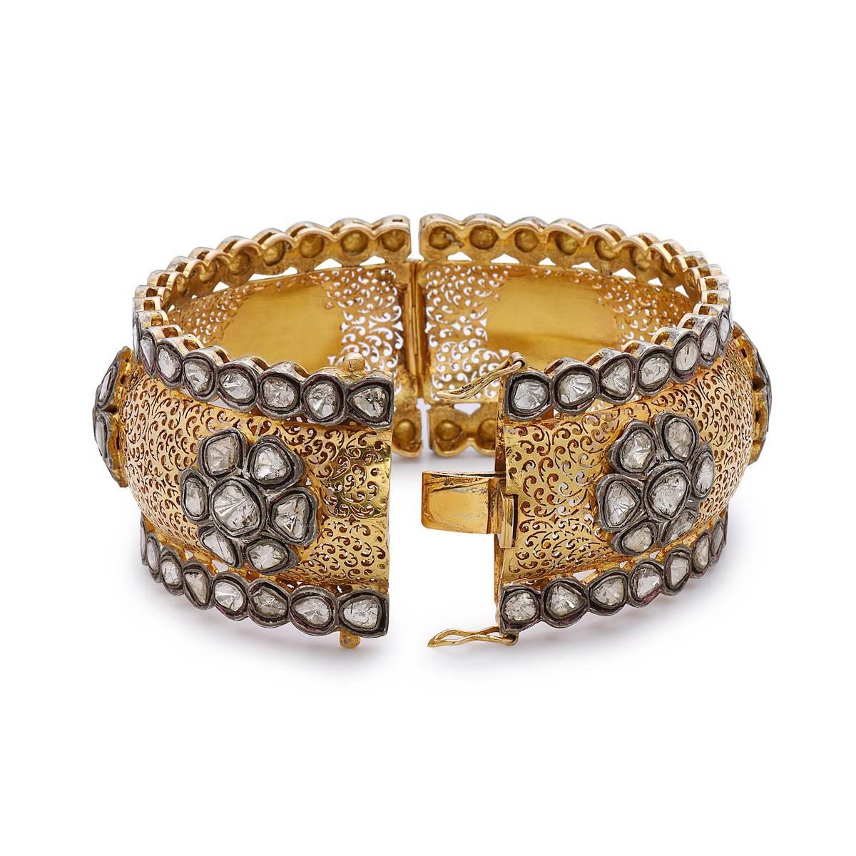 Début de l'époque victorienne Bracelet en or jaune 14k et argent avec diamant Rosecut en vente