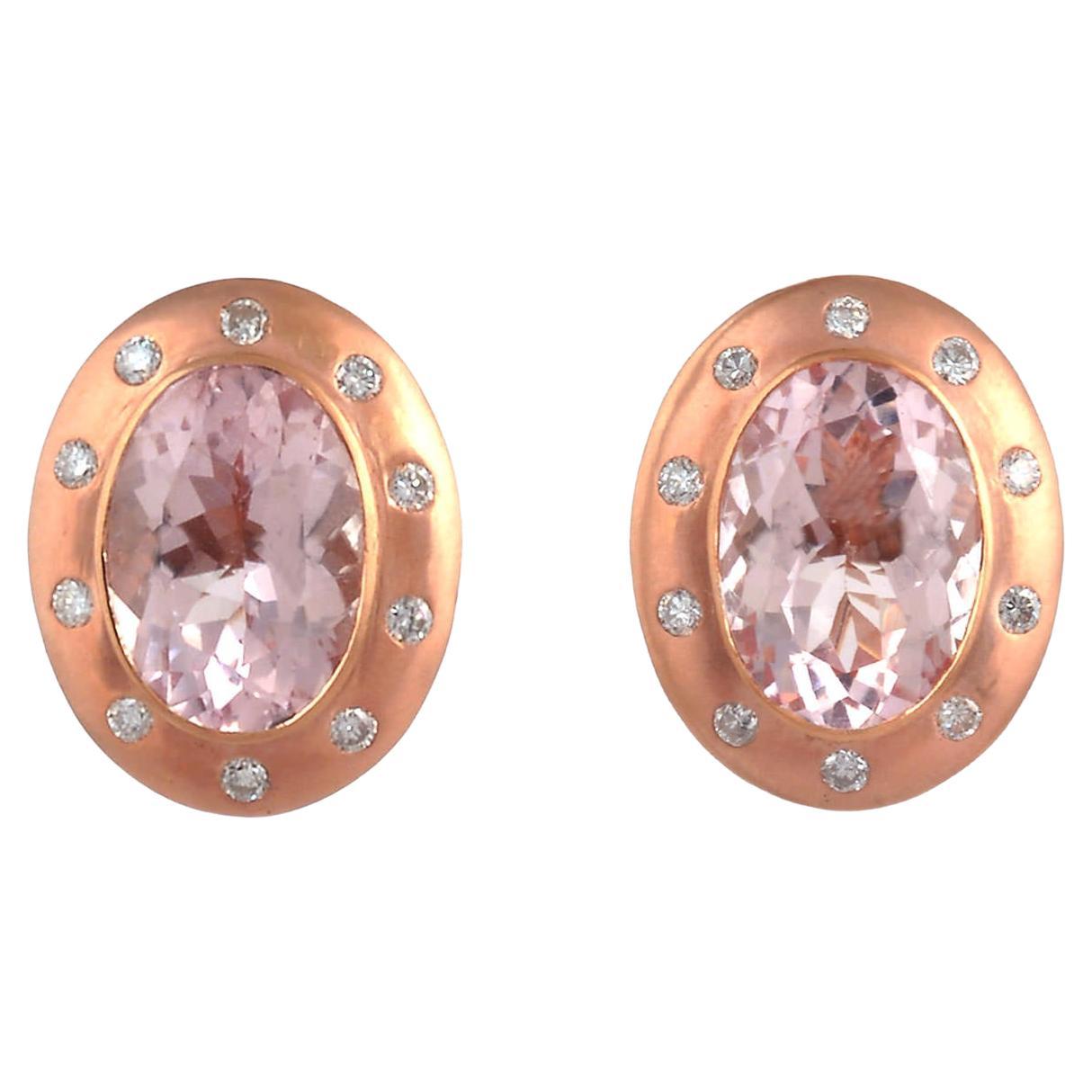 Morganite Stud Earring With Diamonds Made In 18k Rose Gold