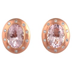 Morganite Stud Earring With Diamonds Made In 18k Rose Gold