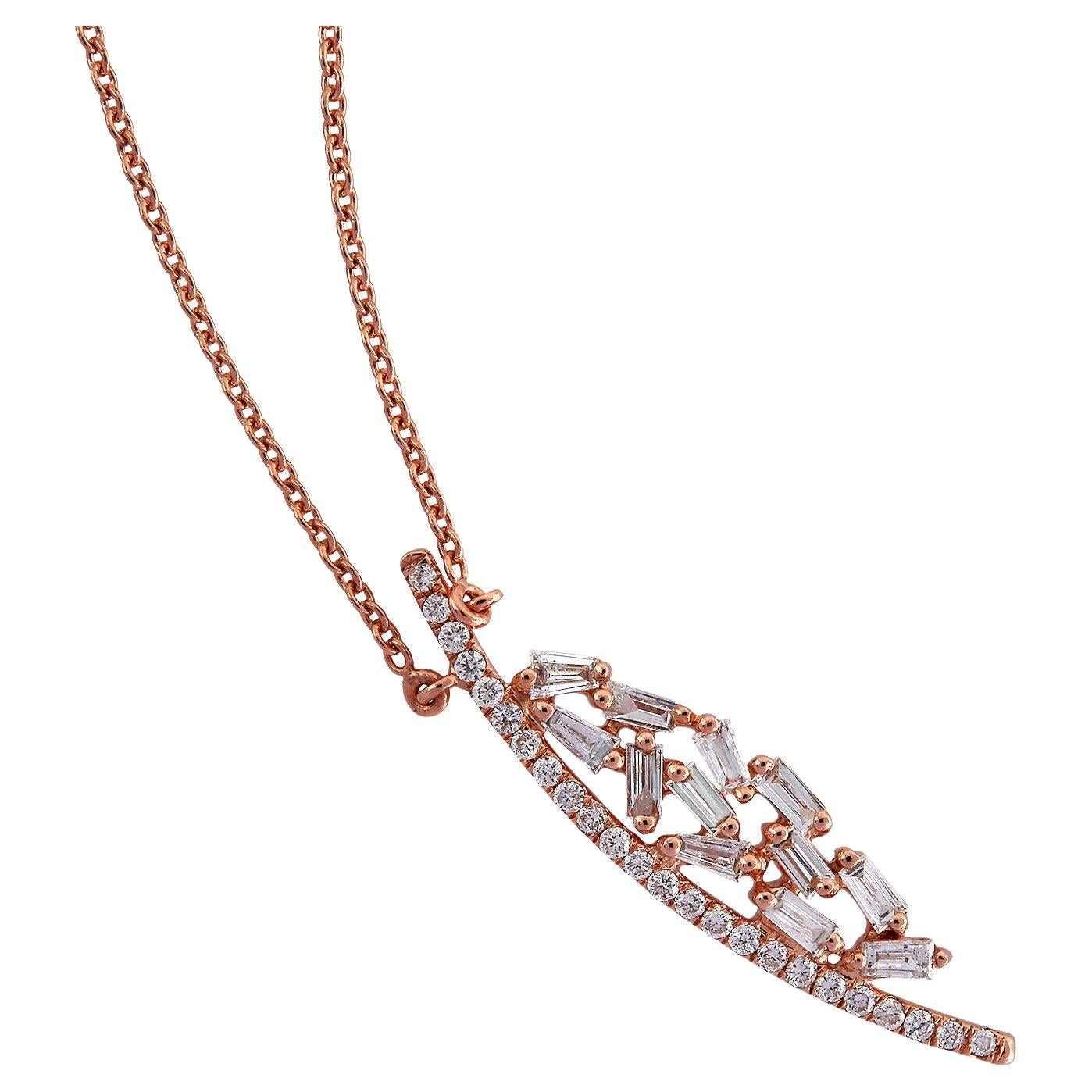 Designer Choker Necklace with Baguette Diamonds Charm Made in 18k Rose Gold For Sale