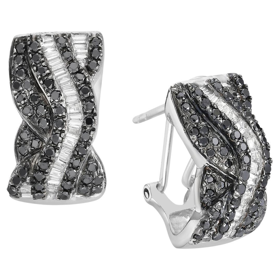 Pendiente de Diamante Blanco y Negro de Oro de 18k