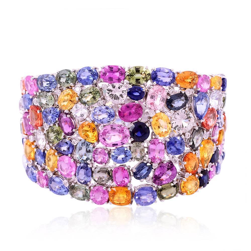 Modern Multi-Color Natural Sapphire Diamond Gold Bracelet