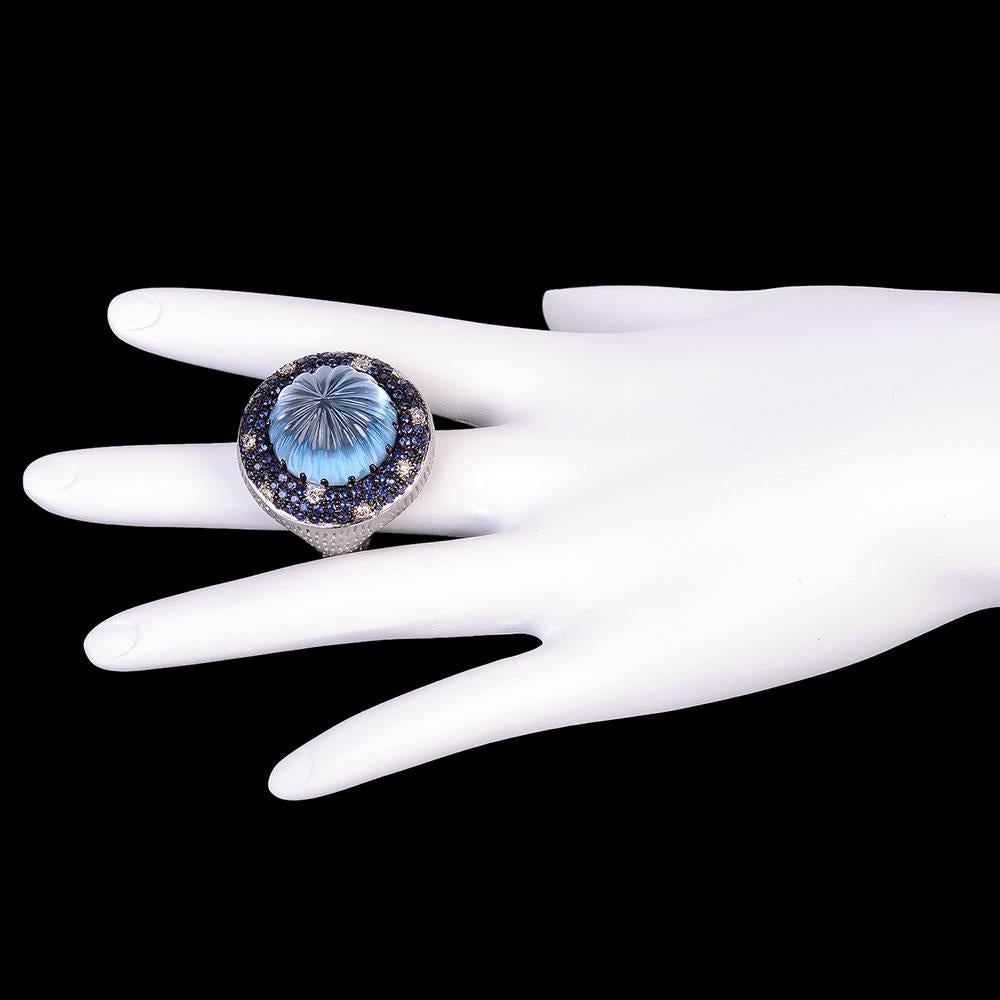 Artisan Blue Topaz Blue Sapphire Diamond Gold Ring