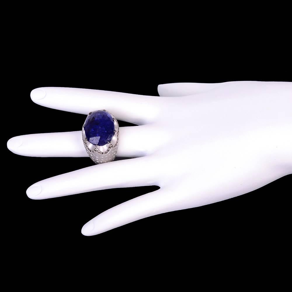 Mixed Cut Tanzanite Ring With Diamonds Made In 14k Gold For Sale