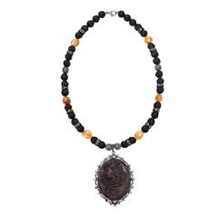 Lave Cameo Pendant Necklace with Diamonds