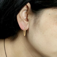 Diamond Ear Thread Chain Linked Earrings Made In 14K Yellow Gold