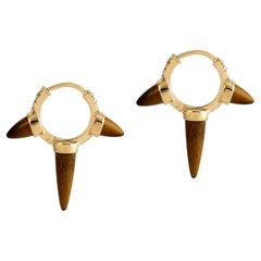 Tigerauge Spiked Creolen mit Pave-Diamanten aus 18 Karat Gelbgold