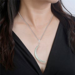 Pearl Moon Crescent Pendant With Emerald & Diamonds Made In 18k White Gold