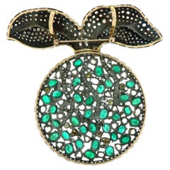 Rosecut Smaragd und Diamant Brosche Anhänger
