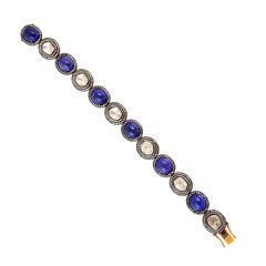 Tanzanite and Rose Cut Diamond Bracelet With Pave Diamonds In 14k Gold & Silver