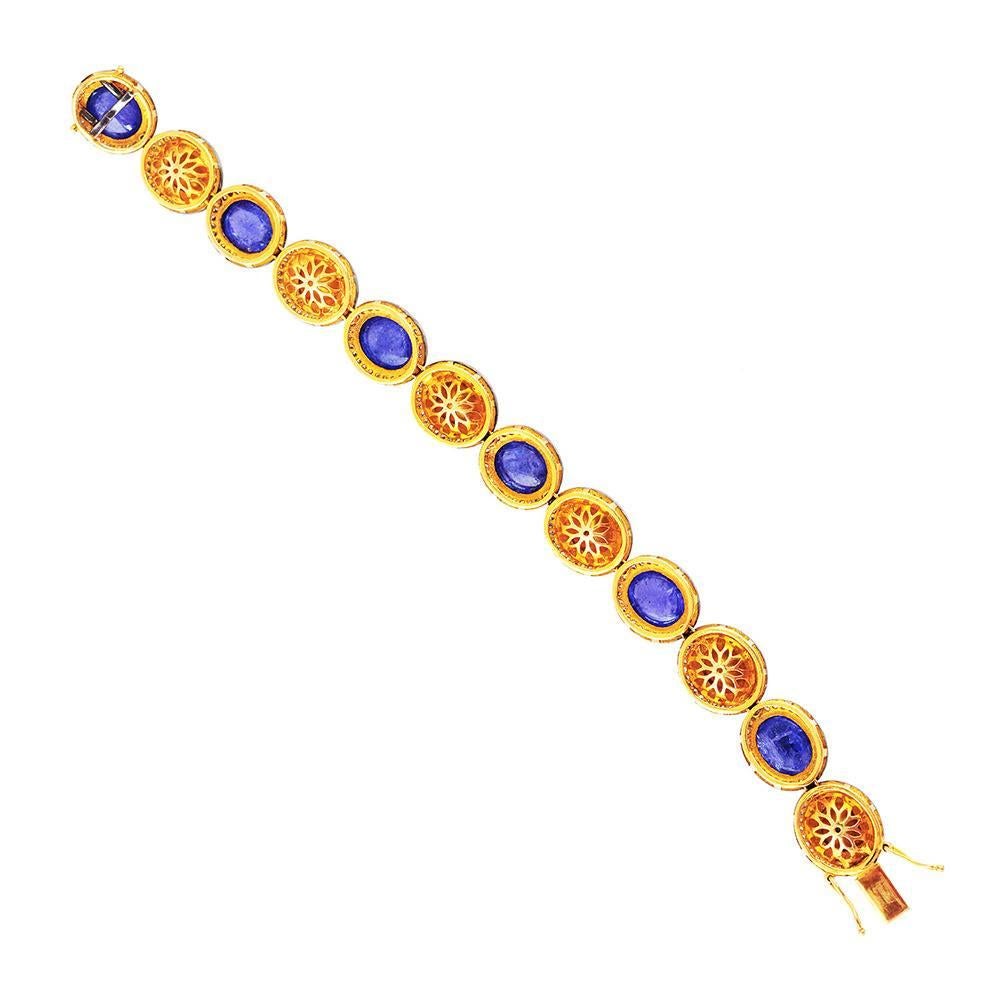 Modern Tanzanite and Rose Cut Diamond Bracelet With Pave Diamonds In 14k Gold & Silver For Sale
