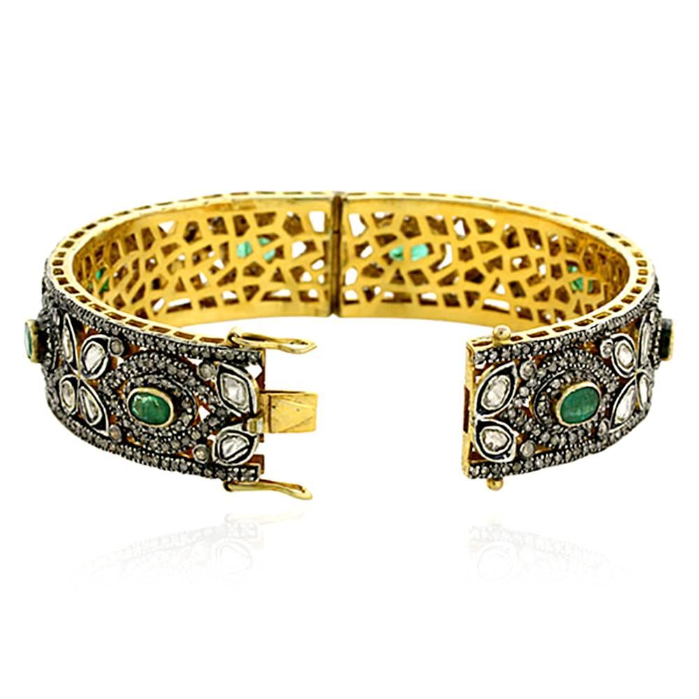 Victorian Diamond Emerald Bangle