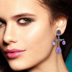 Multishaped Tanzanite Dangle Earrings With Diamonds In 18k Gold & Silver