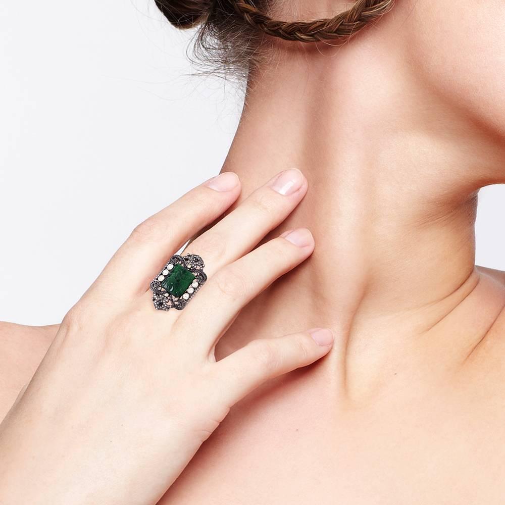 carved emerald ring