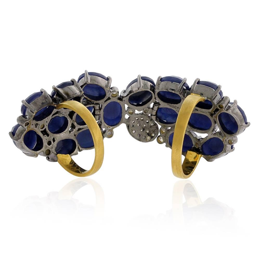 Modern Blue Sapphire Diamonds Yellow Gold Ring  
