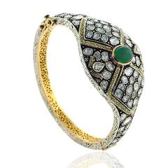 Bracciale con smeraldo centrale e diamanti Rosecut da 3,05 ct in oro giallo 14k