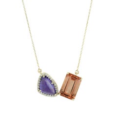 14K Yellow Gold Tanzanite & Tourmaline Pendant Necklace Accented With Diamonds