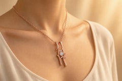 18K Rose Gold Organic Nature-Inspired Solitaire Diamond Branch Pendant