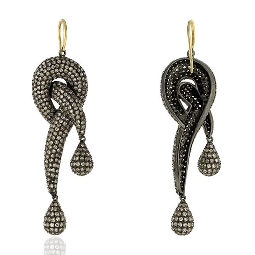 Artisan Diamond Pave Knot Earring For Sale