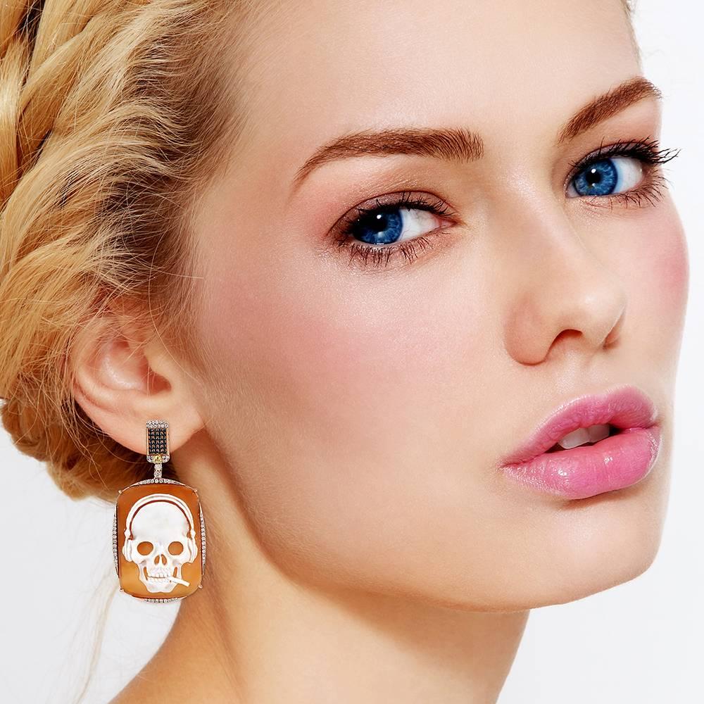 Modern Fun Cameo Earring with Diamonds