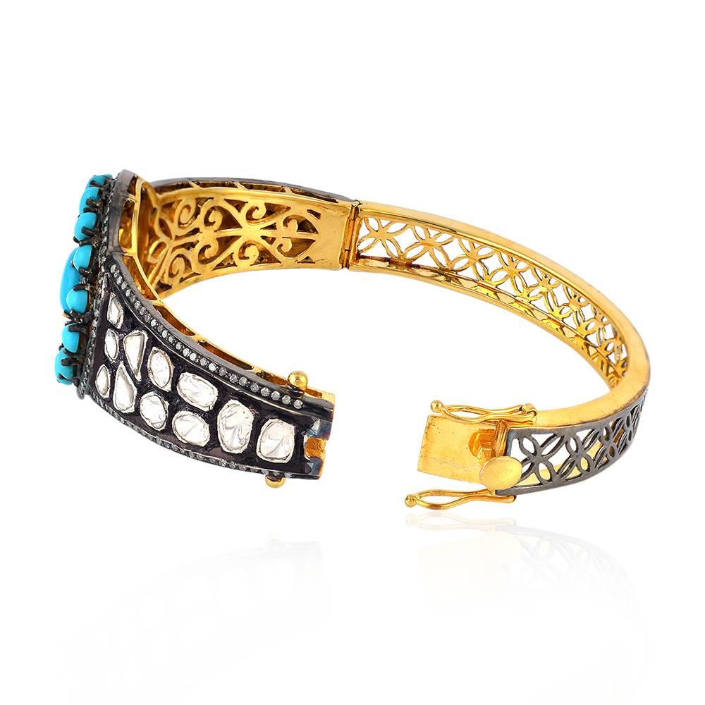 Victorian Turquoise and Rose Cut Diamond Bangle
