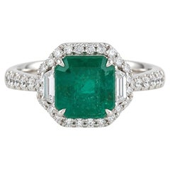 18K Yellow Gold Zambian Emerald & Diamond Octagon Halo Cocktail Ring