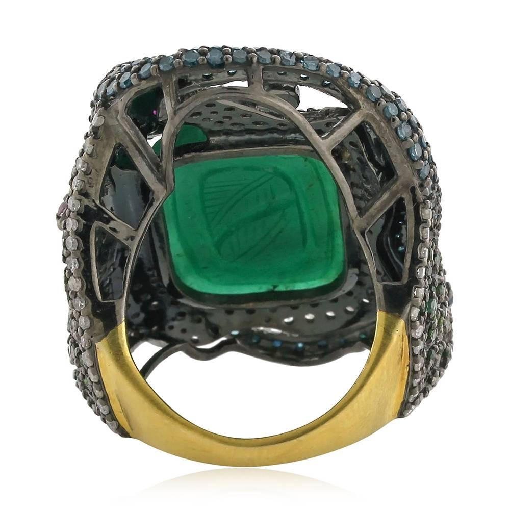 Modern Carved Emerald Snake Ring