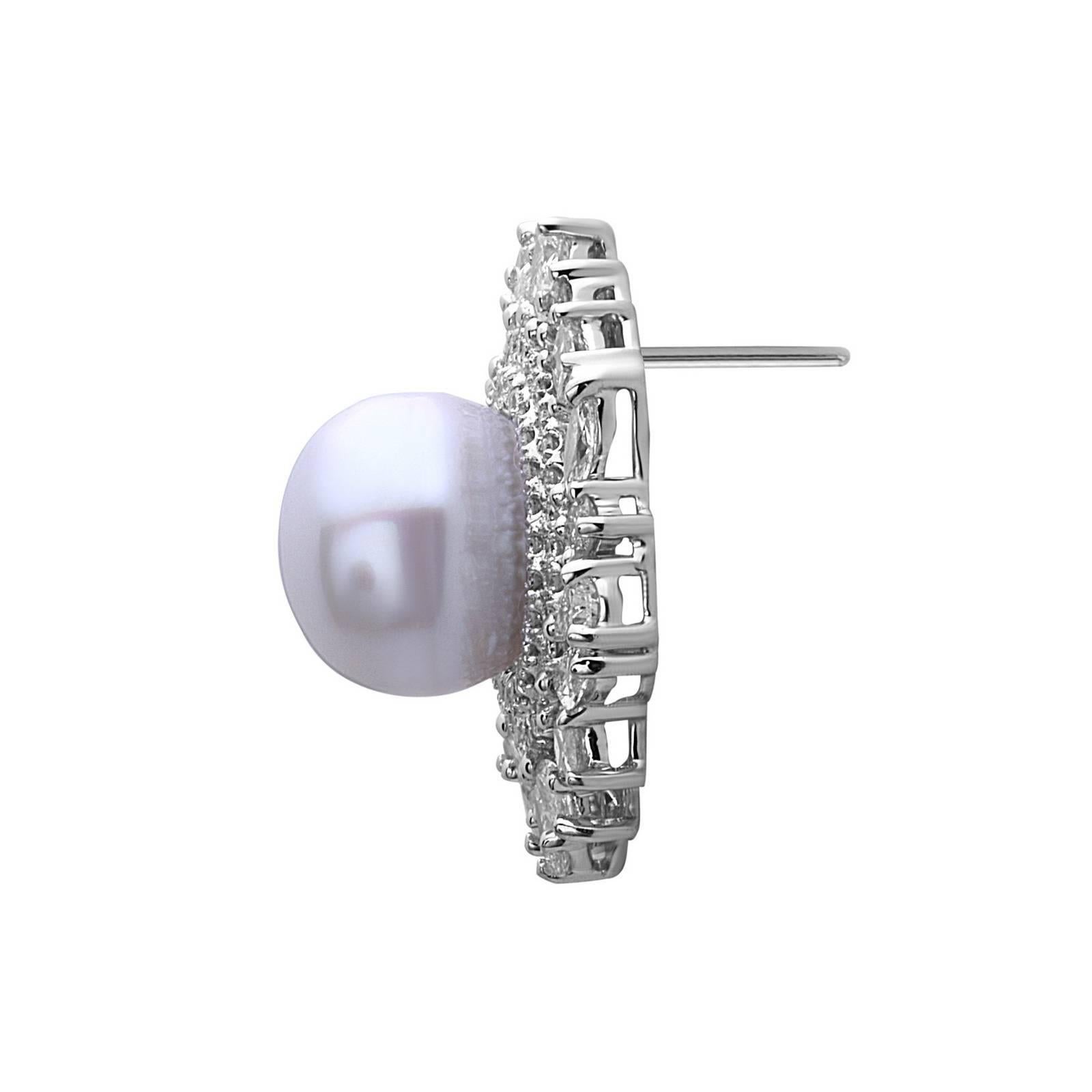 Art Nouveau Pearl and Diamond Stud Earring