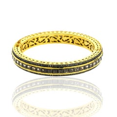 Smoky Quartz Tennis Bangle with Diamonds Made In 14k Yellow Gold & Silver