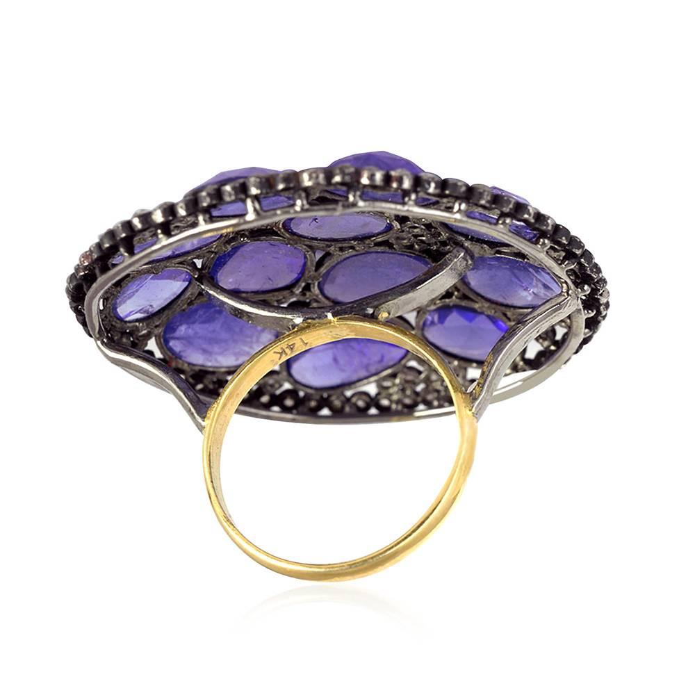 Artisan Tanzanite and Diamond Ring For Sale