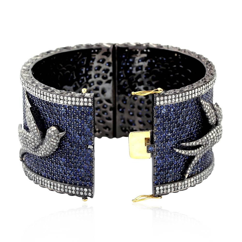 Blue Sapphire and Diamond Cuff Bangle In New Condition In New York, NY
