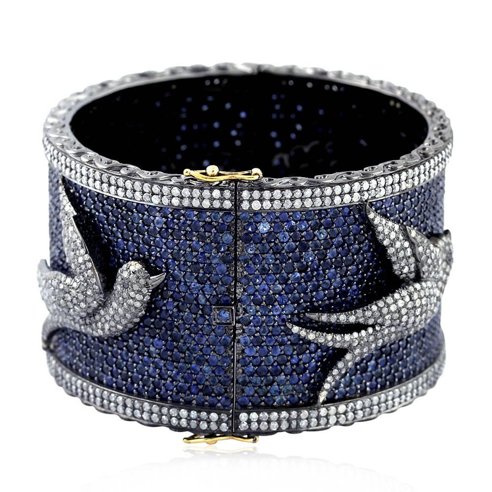 Women's Blue Sapphire and Diamond Cuff Bangle