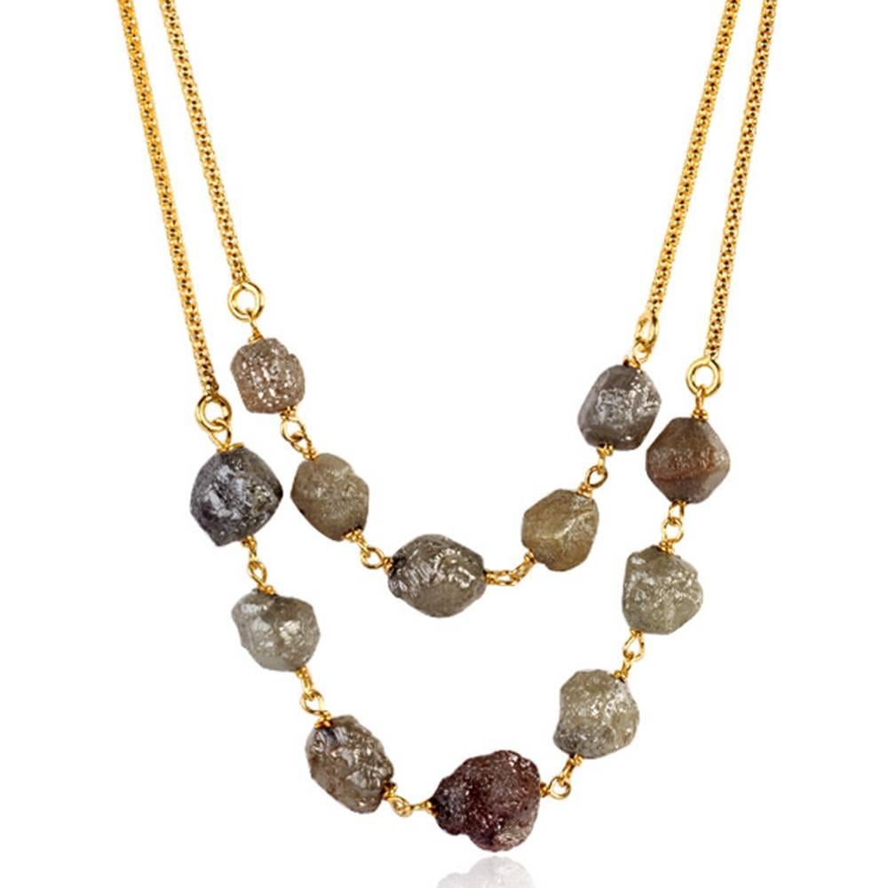 Modern Rough Diamond Necklace in 18 Karat Yellow Gold For Sale