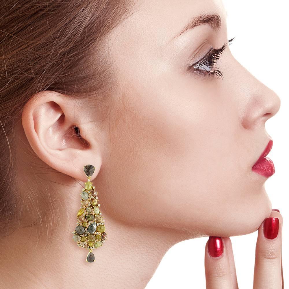 Art Nouveau Ice Diamond Earring in 18 Karat Yellow Gold