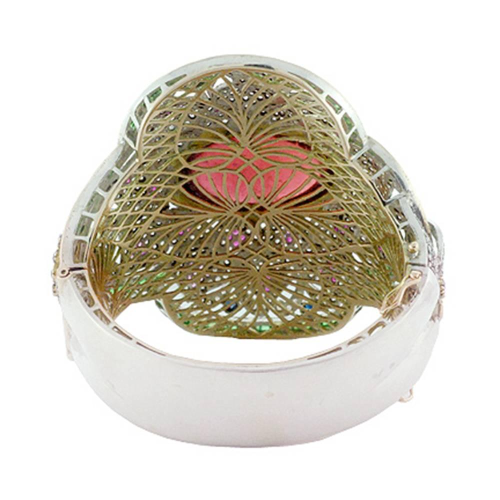Women's Lotus Bangle with Tourmaline and Diamonds For Sale